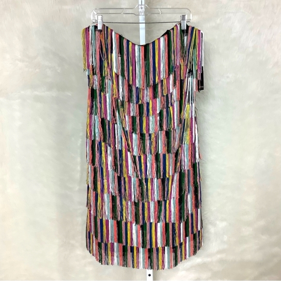 COPY - Eloquii Strapless Rainbow Fringe Dress - Picture 1 of 4